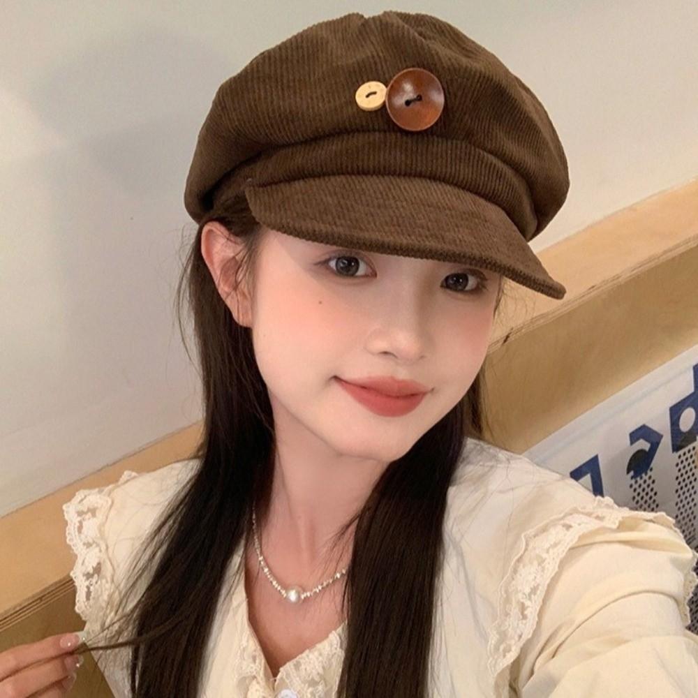 Y2k Double Button Berets Hat Japanese Painter Hat Retro Octagonal Hat  Sweet
