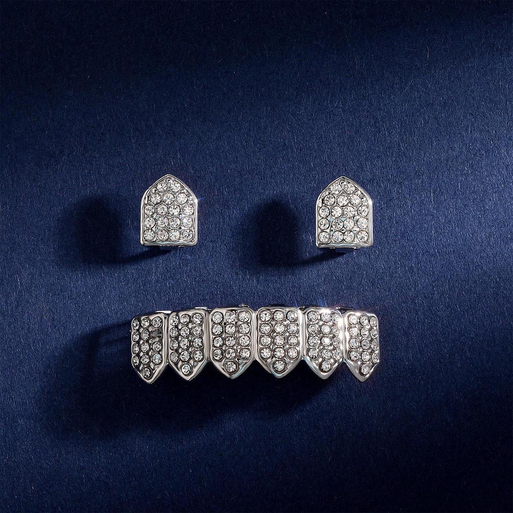 TEMU Vergoldete mit Diamanten besetzte Grillz Hip-Hop Zahnschmuck