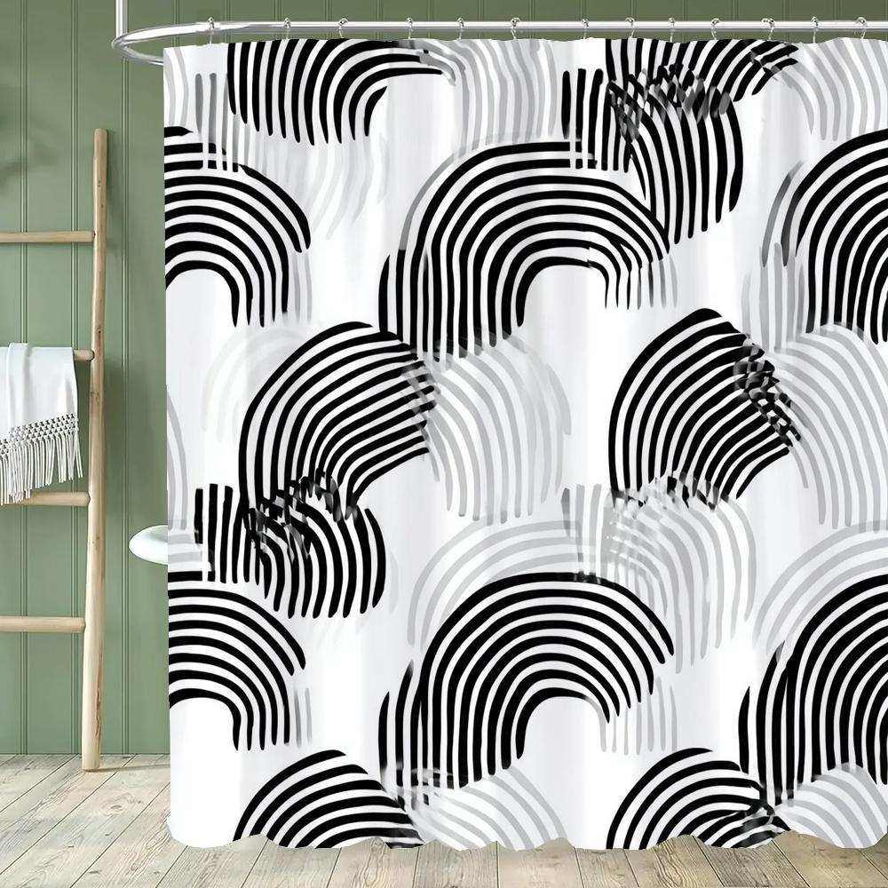 Black and White Plaid Pattern Shower Curtain Abstract Bohemian Fabric Shower Curtain with Hooks Waterproof Bathroom Decoration