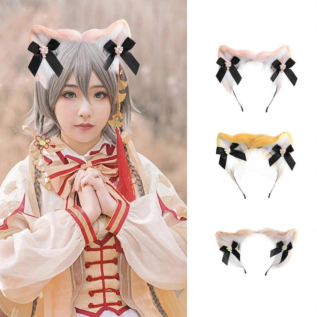 Cat Ear Headbands Halloween Hairbands Faux Furs Hair Hoop Headbands Cosplay Party Hair Accessory for Party  Yellow