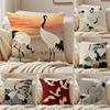 Chinese Classical Elegant Red Crowned Cranes Art  Cushion Cover Pillowcase Antidustmite Living Room Sofa Decor Cushion Room