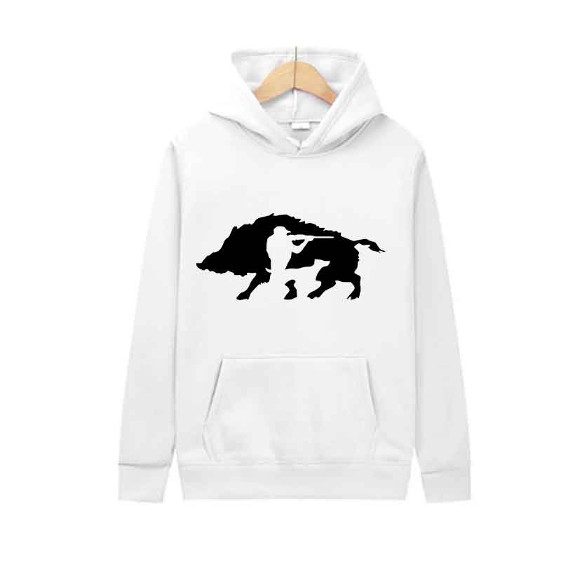 Wild Boar and Hunter Print Beast Men's Hooded Sweatshirt Long sleeved Casual Hoodie Warm Street Clothing Winter Fashion Top
