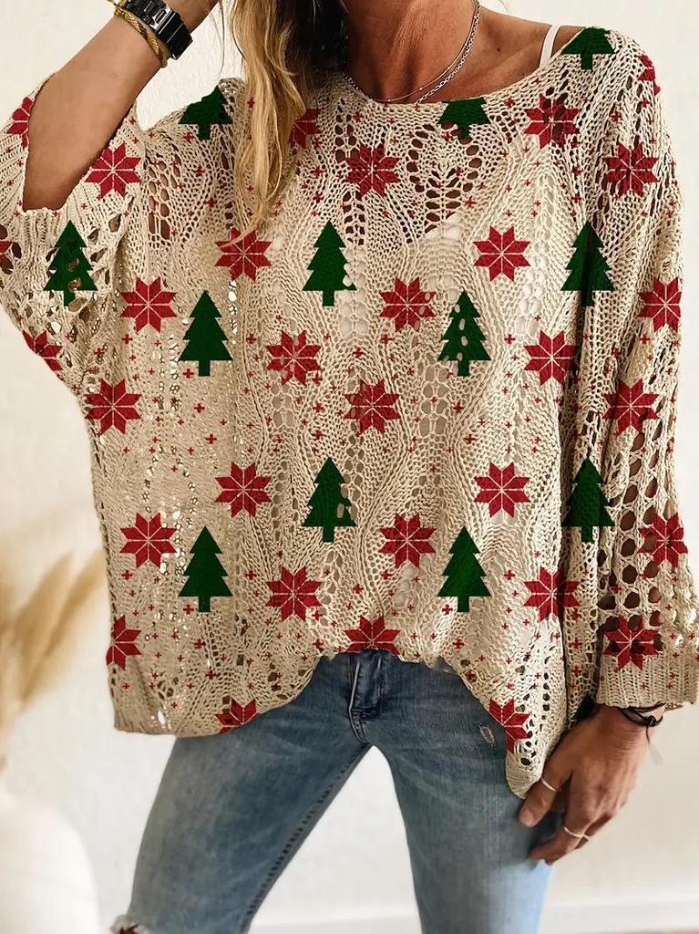Hollow Out 3D Print Long Sleeve Christmas Sweater