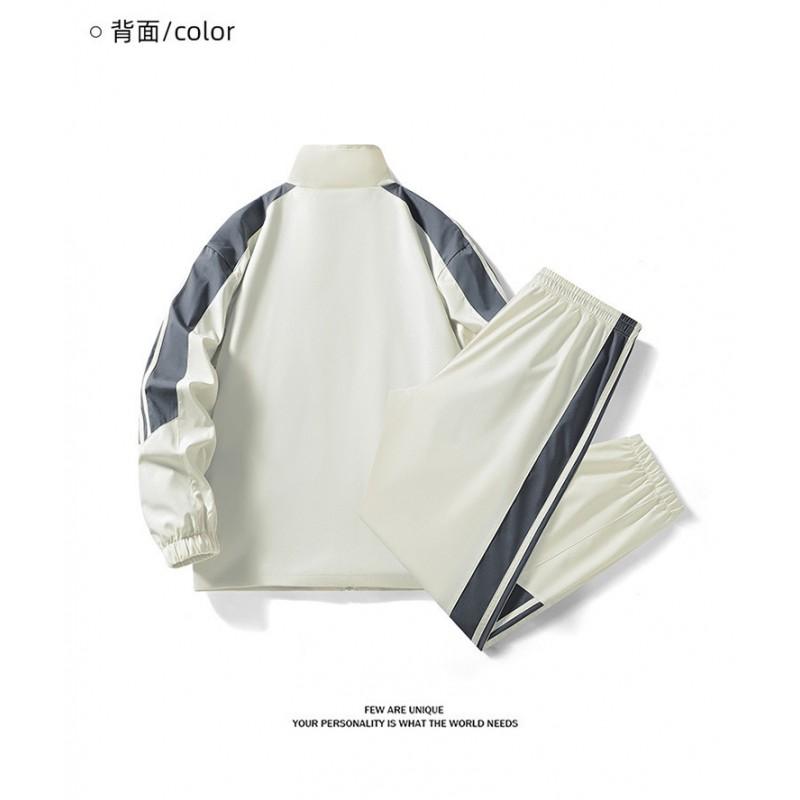 Unisex Striped Colorblock Sportswear Set Stand Collar Zip-Up Jacket Cuffed Pants Casual Two-Piece Outfit