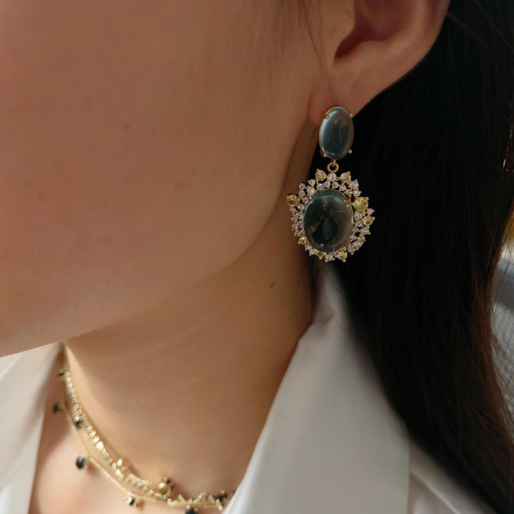Mint Blue Cat's Eye Zircon Dangle Earrings - Retro High-End Elegance