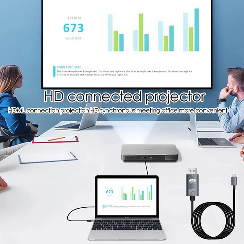 Type C To HDMI Cable 2M/6.6FT 4K 30/60Hz USB C To HDMI HD TV Converter Adapter For IPhone 15 MacBook Pro/Air IPad Samsung Laptop