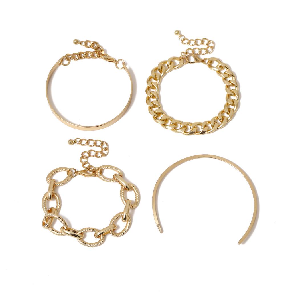 Smooth C-Shaped Mixed And Matched Twist Chain Jewelry, Simple Threaded Exaggerated O-Chain Set Bracelet
