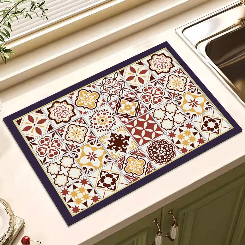 Tapis de cuisine rétro à séchage rapide, antidérapant et absorbant