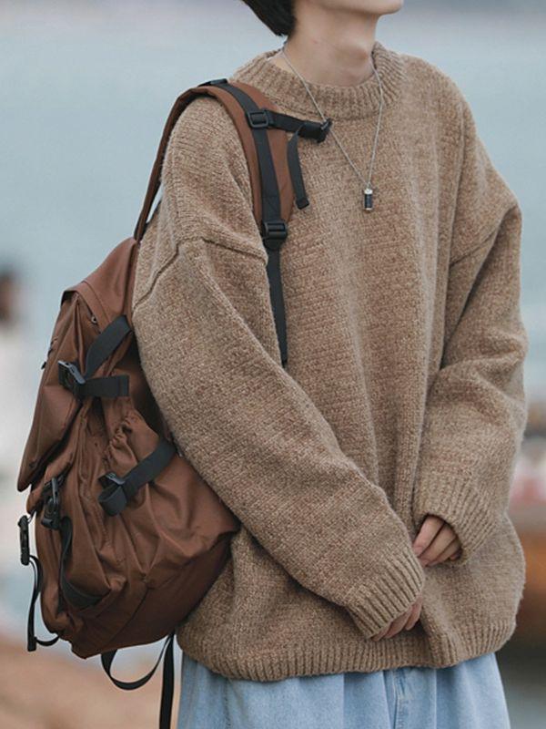 Trendy Loose Knit Sweaters: Round Neck, Winter Style for Students or Couples, Korean Fashion.
