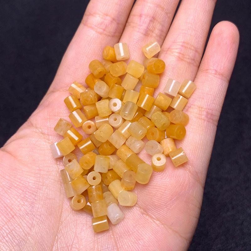 Natural Old Yellow Jade Cylindrical Beads for DIY Jewelry: Small Round Tube Beads for Bracelets, Earrings, Necklaces, and Loose Bead Accessories