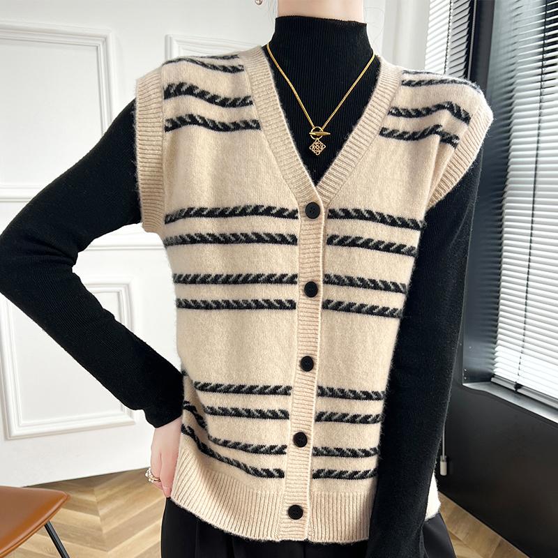 Dámská kašmírová vesta Qinghe kašmír 30% kašmír 70% vlna podzimní a zimní kašmírová vesta měkká a teplá