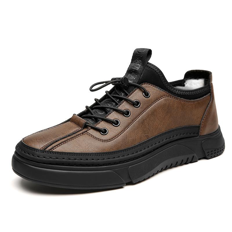Spring and summer new casual leather shoes men's leather board shoes trend fashion sports men's single shoes velvet cotton shoes