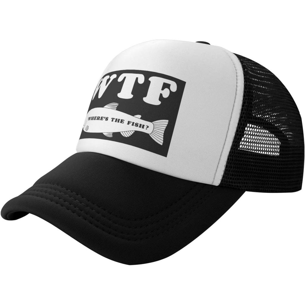 WTF Wheres The Fish Trucker Hat Funny Graphic Mesh Snapback Cap for Unisex Outdoors