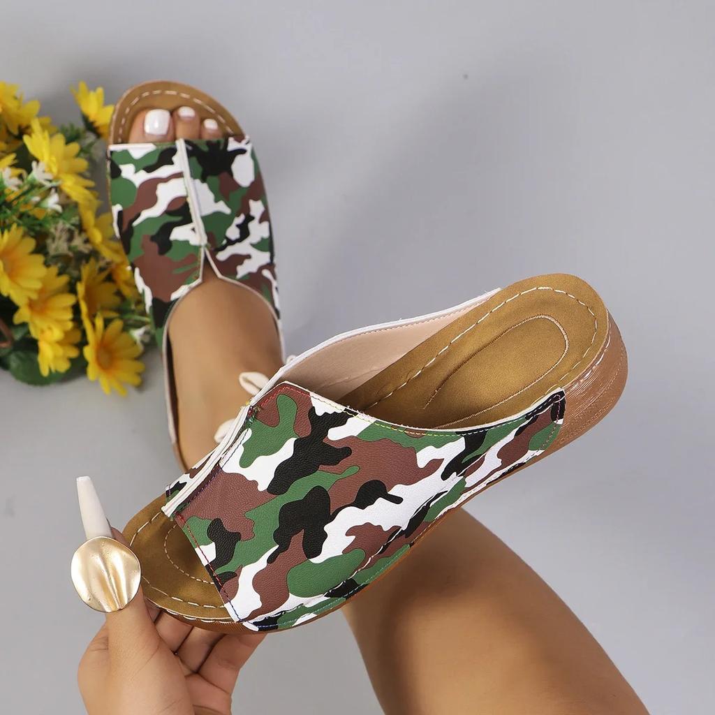 Fashion 2025Women Slippers Fashion Platform Camouflage Wedge Slippers Summer Beach Casual Sandals Outdoor Comfortable Slides