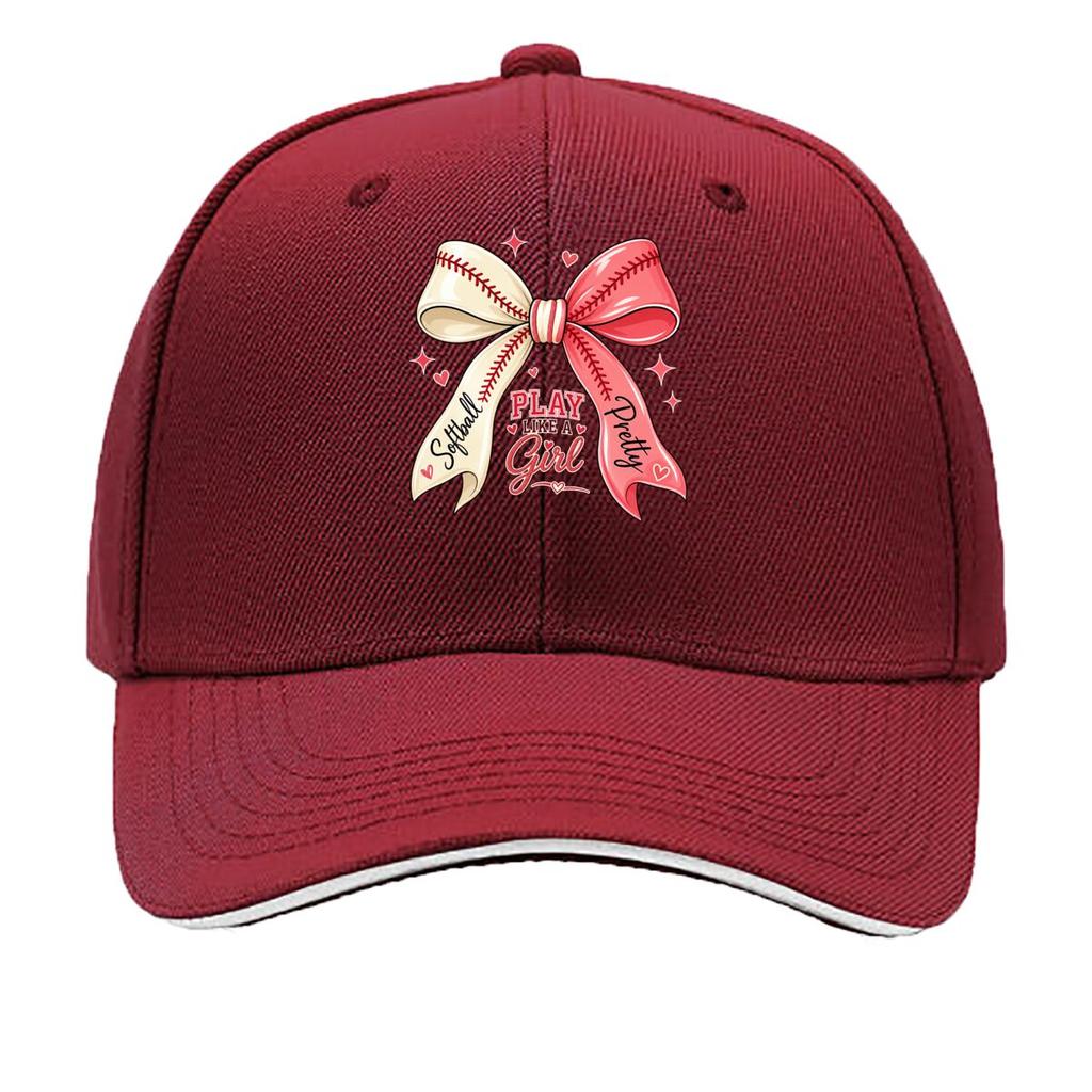 Softball Ribbon Girly Sports Charm Sandwich Baseball Cap Sun Cap Outdoor Workouts Hat