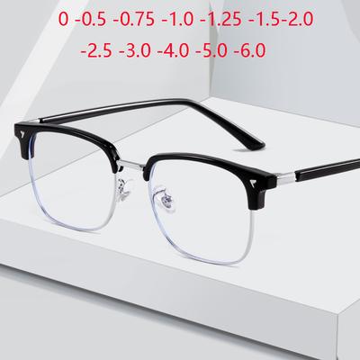 0 -0.5 -0.75 To -6.0 Half Frame Anti Blue Rays Square Nearsighted Glasses For Women TR90 Shortsighted Prescription Spectacles