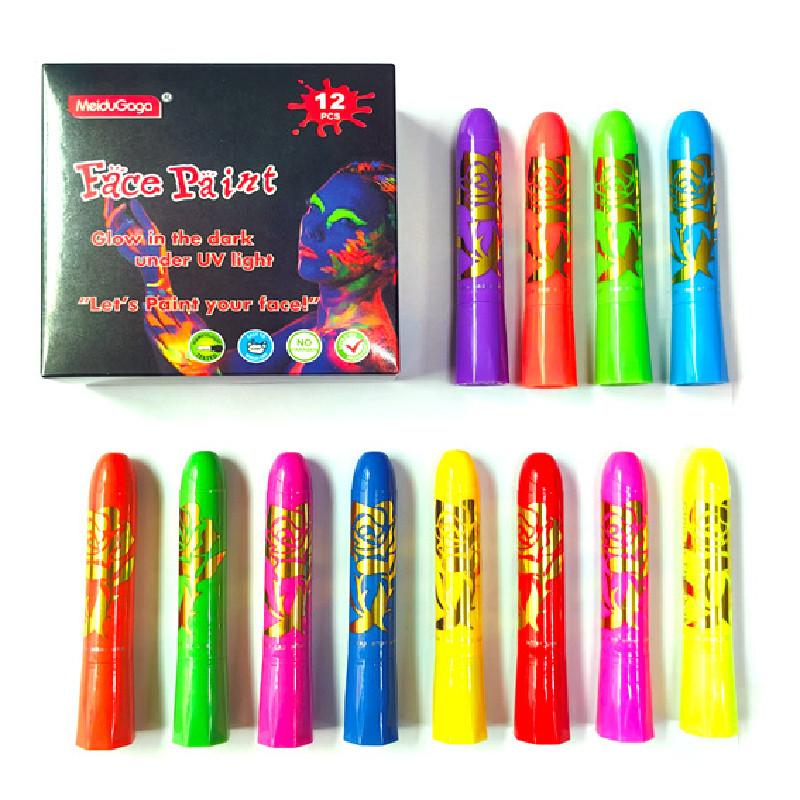 12pcs Noctilucent Human Body Painting Crayon Makeup Pigment For Halloween Costume Parties