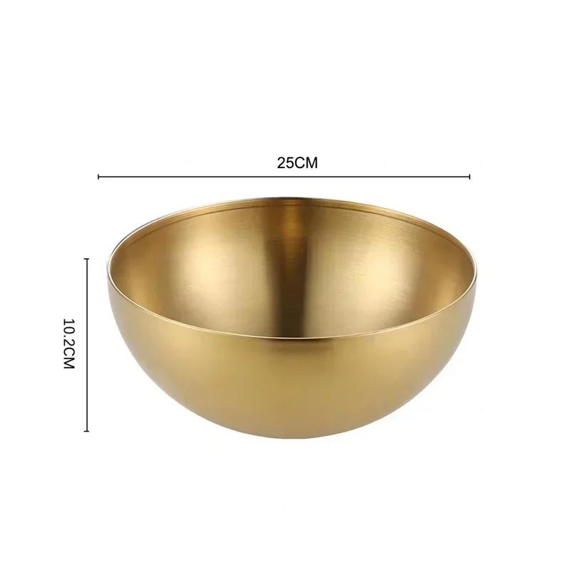15-25cm Korean 304 Stainless Steel Salad Bowl Ice Cream Soup Noodle Round Golden Silver Bowl Kitchen Tableware Food Container