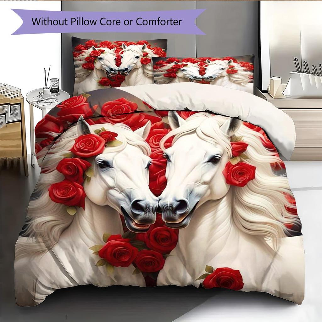 1PC Horse Bedding Quilt Set Quilt Cover Pillowcase Home Decoration Birthday Gift (1 * duvet cover + 2 * pillowcase, without core)