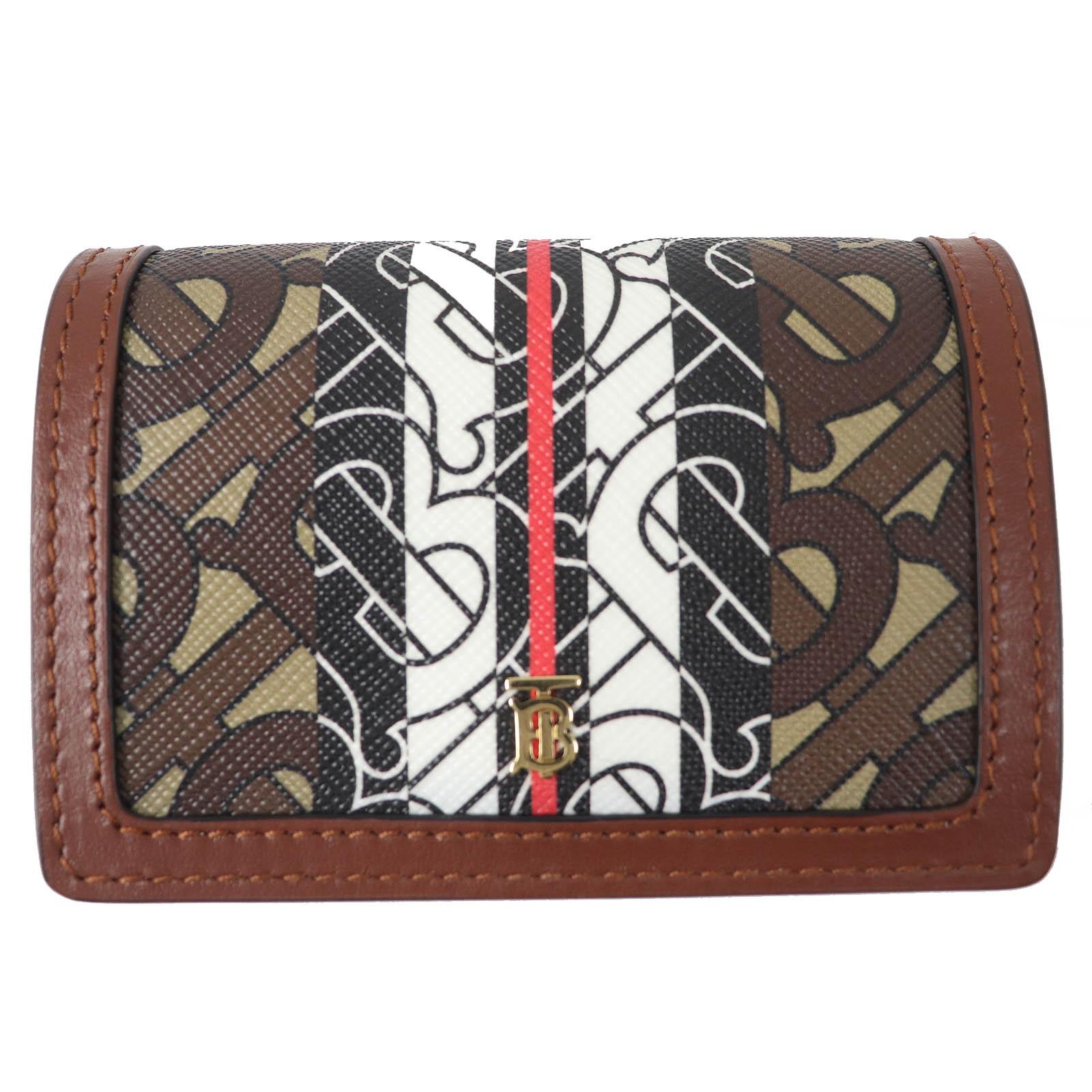 Great BURBERRY Bifold Wallet TB All-over Pattern Compact Chain Wallet Brown PVC Women Used