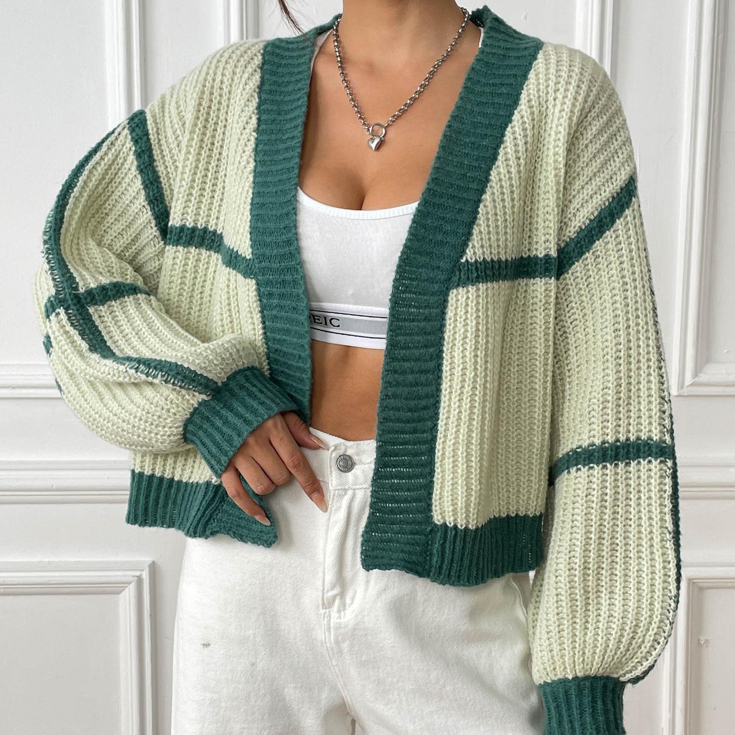 Женский кардиган осенне-зимняя куртка Collision Splicing Short Section Casual Loose Woven — фото 8