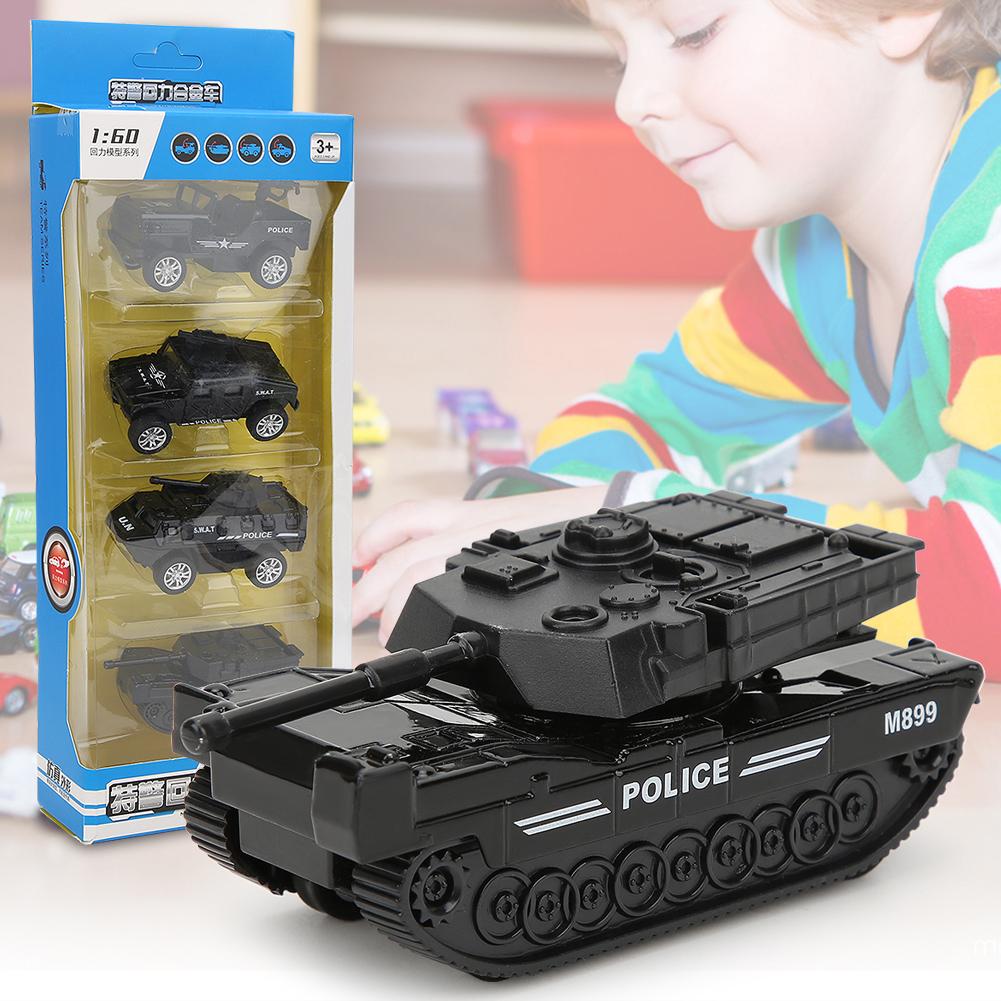 4pcs Box 1/60 High Simulation Pull Back Alloy Car Model Kid Toy Collection(Type D Police Car )