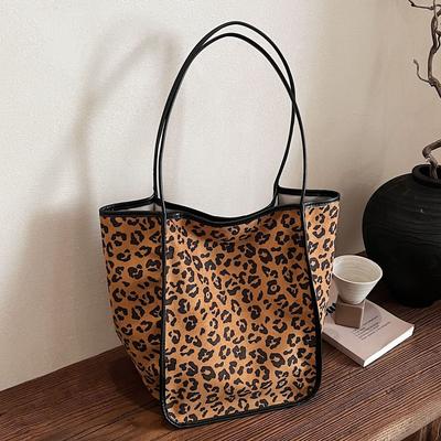 Autumn Commuter Large-Capacity Bag Female Leopard Print Bag College Student Class Bag Shoulder Tote Bag