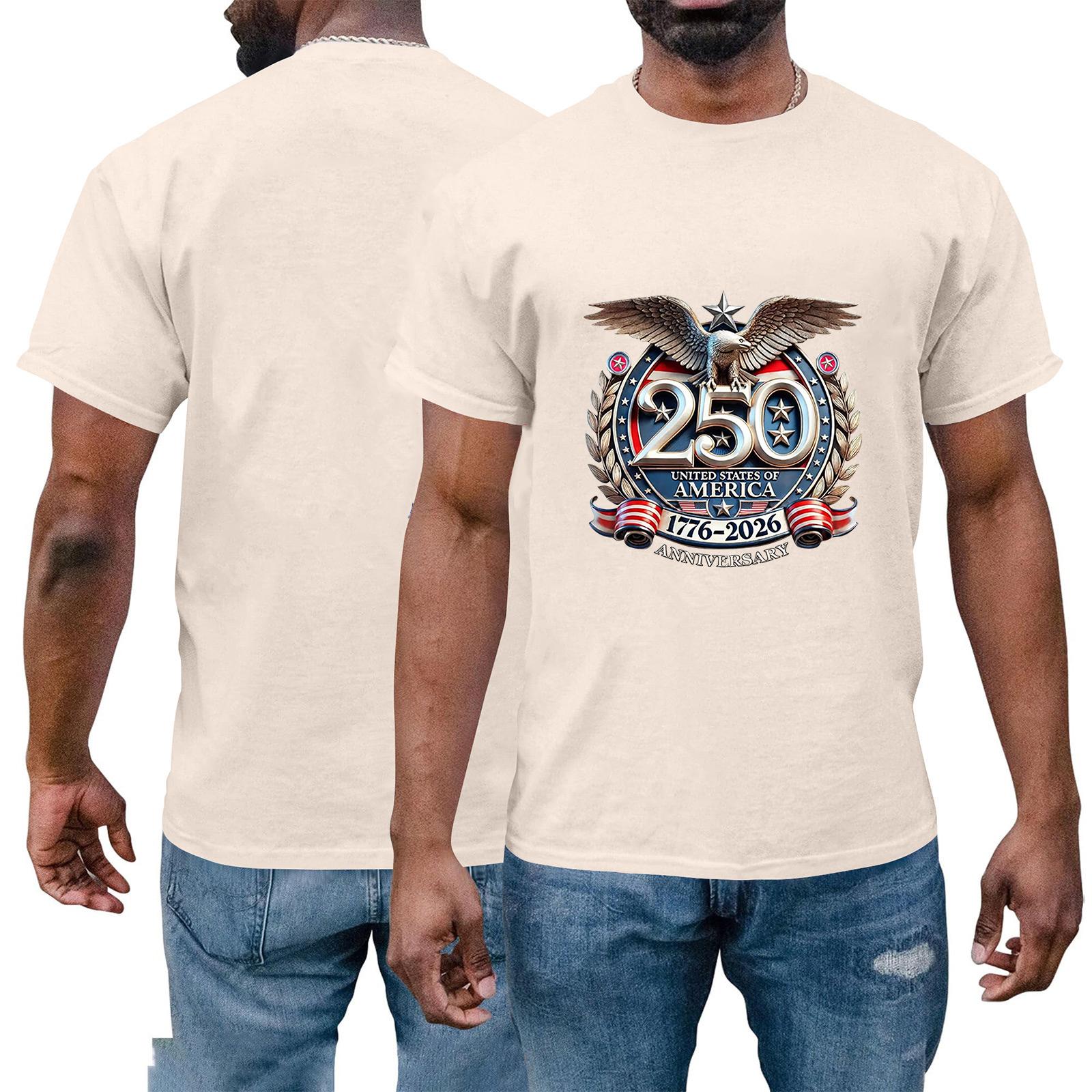 Men s And Women s Same Short-sleeved Casual Everyday Independence Day Printed Short-sleeved Shirt L бежевый 1340₽