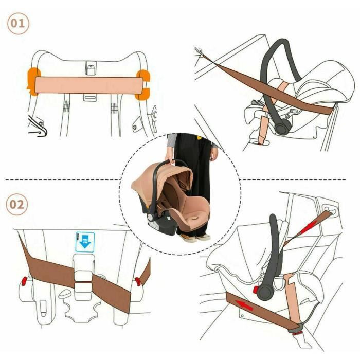 Brown 3-in-1 Trio Pack Baby Pram Shock-Absorbing High Chassis Foldable Reversible Car Seat Puncture-Proof Wheels