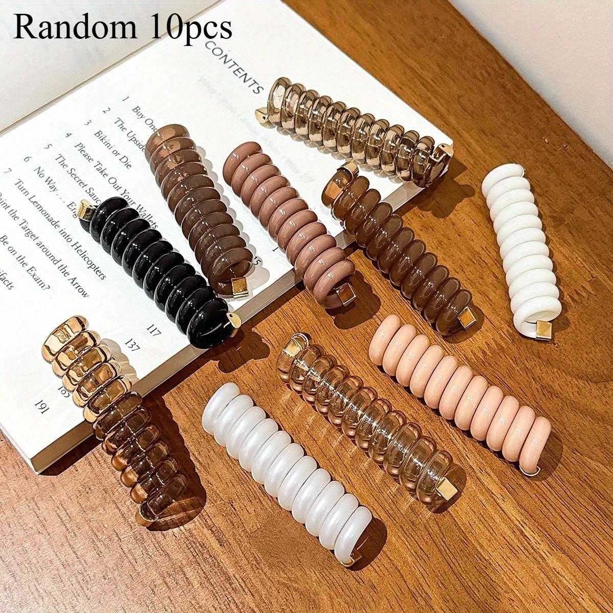 

10 шт. Женские эластичные резинки для волос в хвост, резинки для волос в виде телефонного провода, скранчи, случайный цвет, резиновый ободок, аксессуары для волос для девочек