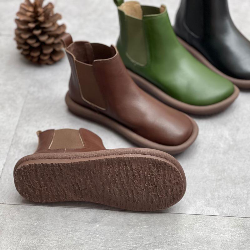 Women's Chelsea Boots Genuine Leather New Autumn Winter Fashion Fur Plush Women's Ankle Boots Retro Marton Boots Ladies