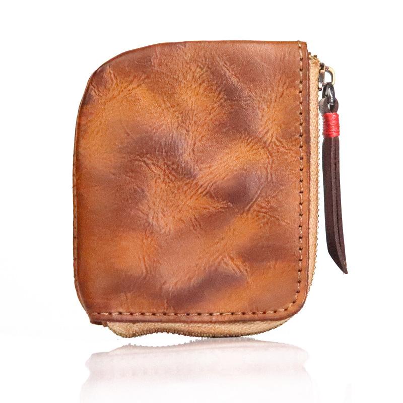 First Layer Cowhide Coin Purse, Women's Zipper Coin Purse, Hand Polished and Used Vegetable Tanned Leather Coin Purse