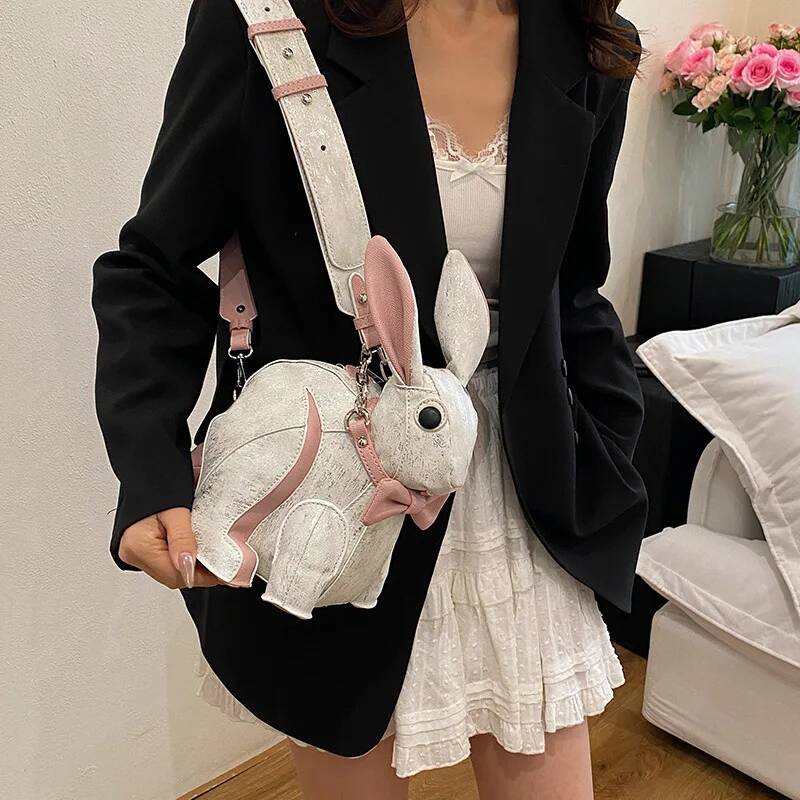 Funny animal shoulder bag for women Cute rabbit shape crossbody bag for girls trend versatile shoulder bag women bag