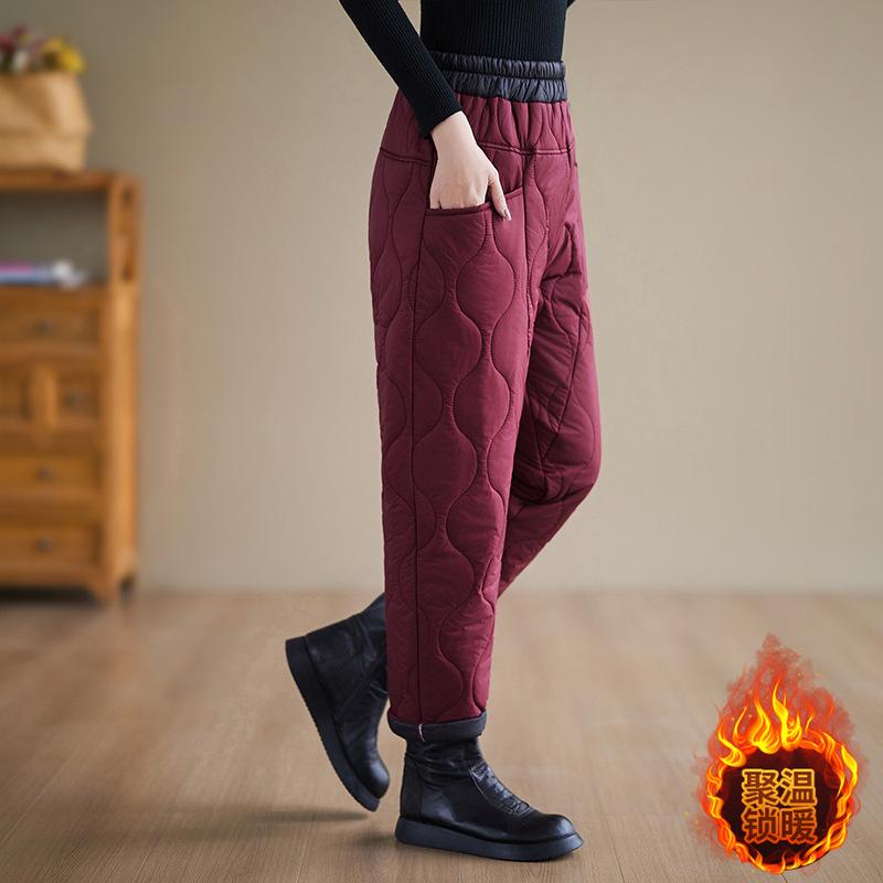 

Зимние Ветрозащитные Теплые Хлопковые Брюки Женские С Завышенной Талией Свободные Брюки-Шаровары Женские Утепленные Повседневные Женские Брюки XL кларет