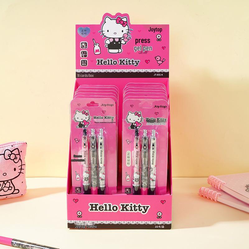Yue Mu Hello Kitty Cartoon Click Pen Set - Quick-Dry Girly Heart ST Tip for Students