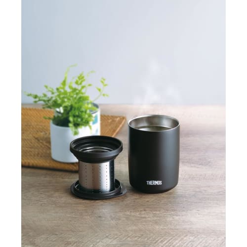 Thermos Vacuum Insulated Tea Tumbler, 500ml, Stone Black (JTB-500FI STB) with Tea Strainer