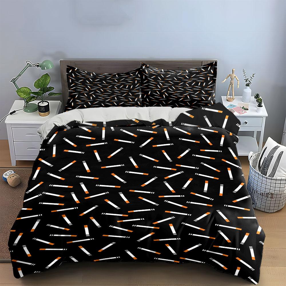 Cigarette pattern on black. Bedding sets Duvet cover sets Duvet covers Pillowcases(1 * Duvet Cover 2 * Pillowcases without duvet insert)