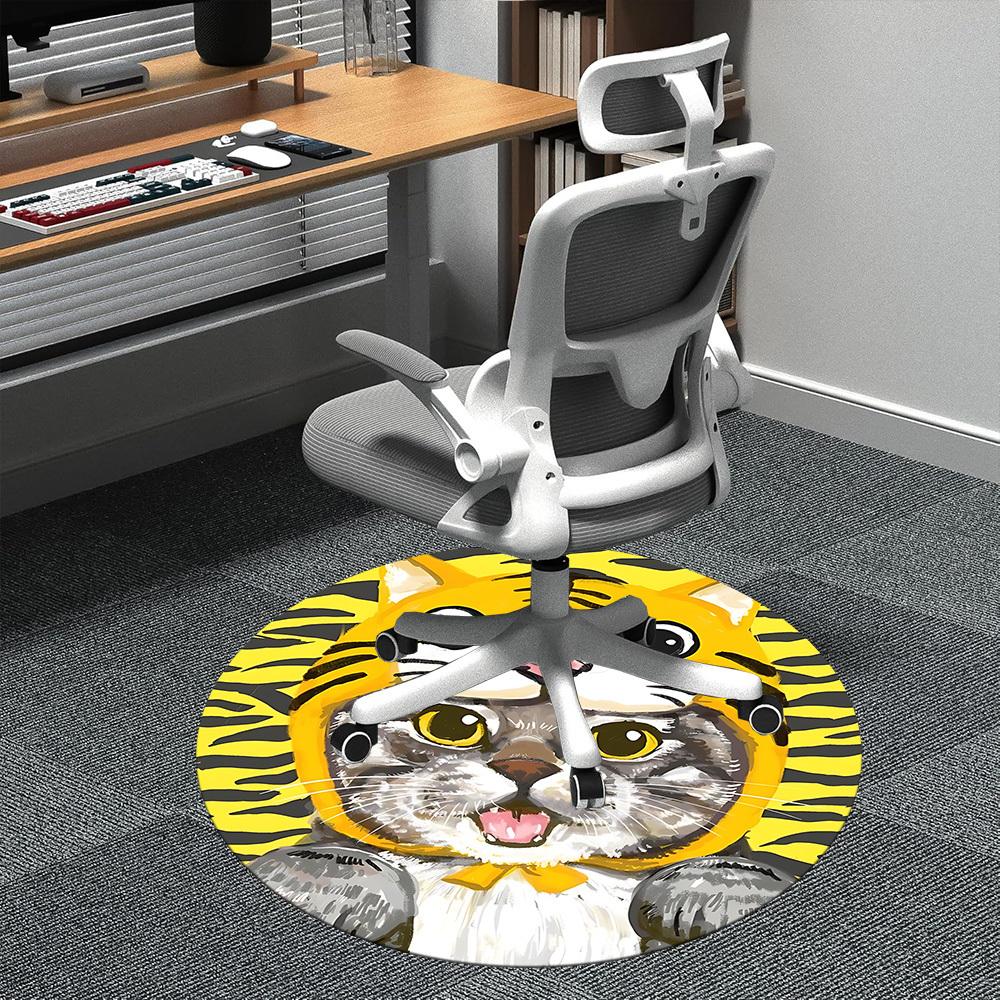 1PC Tiger Cat Office Round Area Rug,  Mat Suitable ForOffice, Under Office Chairs Bedroom Living Room Home Decor, Room Deco