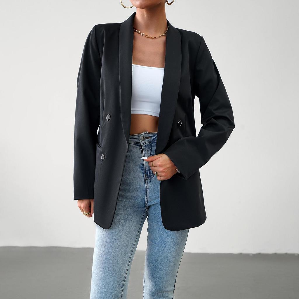 Women's Autumn Winter Solid Color Long Sleeve Casual Button Temperament Commuter Blazer Suit