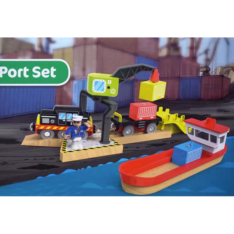 Wooden Dock Loading Crane Cargo Ship Scene Compatible With Train Children Track Series Toy Accessories PD81