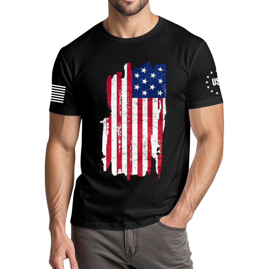 Men's Fashionable Casual Independence Day Printed Round Neck Short Sleeve T-Shirt Top