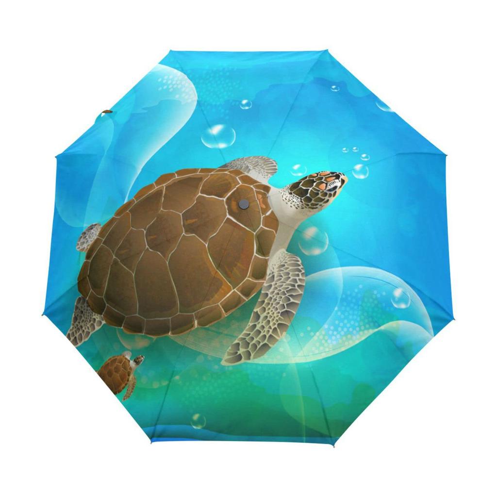 Ocean Sea Turtle Folding Rain Sun Umbrella Sea Creatures Travel Umbrellas Compact Lightweight Windproof for Teens Adults Kids