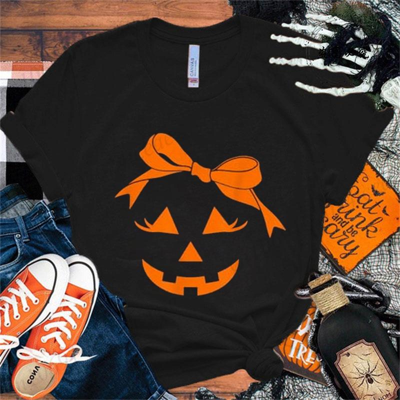 Coquette Bow Pumpkin Face Unisex Tshirts Funny Halloween T Shirt Unisex Unisex Tshirt Unisexs Oversize Tshirt Hip Hop Streetwear