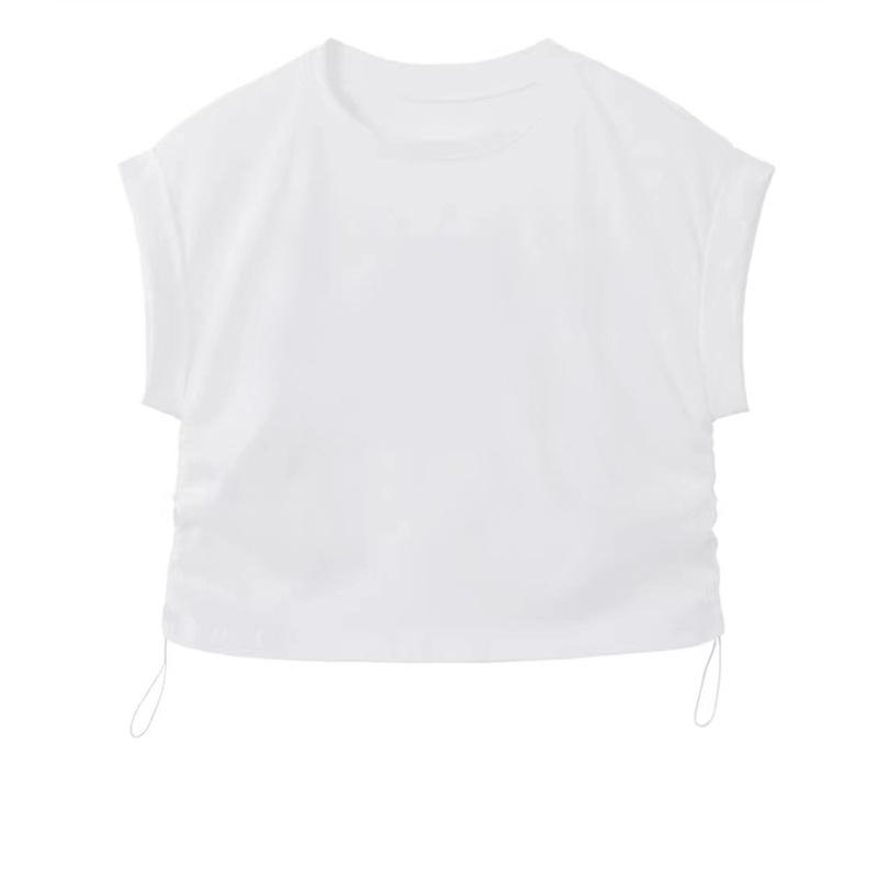 

Летняя свободная хлопковая белая футболка без рукавов, женская плиссированная футболка с круглым вырезом на шнурке, модная женская футболка, топы, однотонные повседневные футболки, офисные леди 24486 S белый