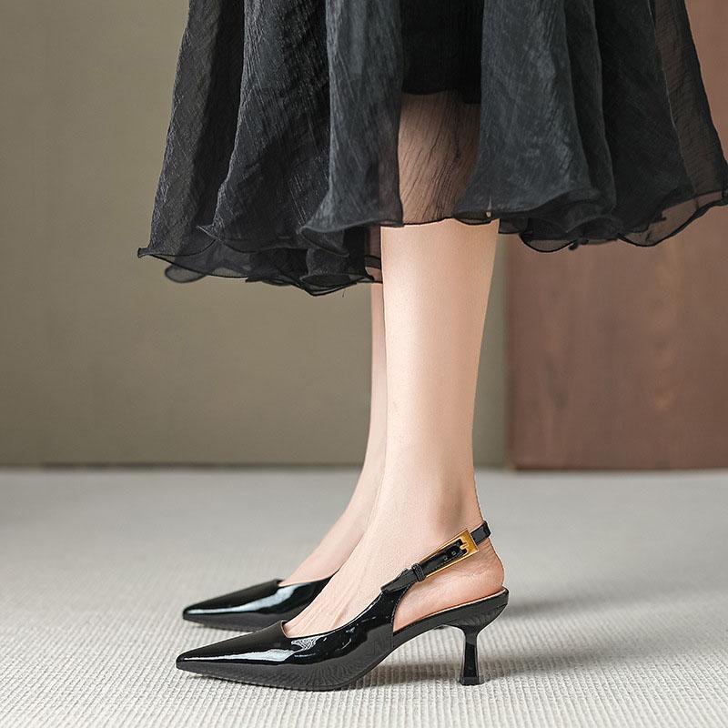 French High Heels for Women, Slim Heels, Spring/summer 2025 New Style, Pointed Buckle with Toe Closure, Sandals with Empty Back