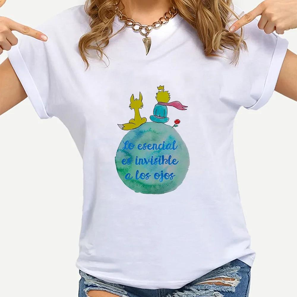 Little Prince Printing White Tshirts Short Sleeve Women Fashion Tees Casual Cartoon FeUnisex Clothes Summer Oneck Tops S