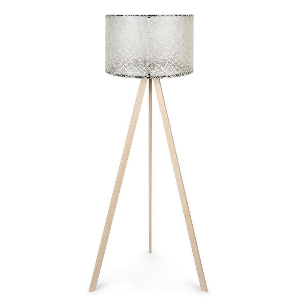 Pratik Ahşap Krem Üç Ayaklı Lambader Dantel Kumaş Başlık Köşe Lambası