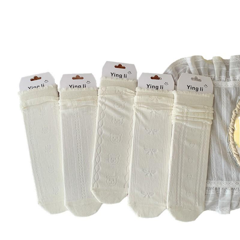 Women's Summer Thin Mesh Hollow Out Breathable White Tube Stack Socks