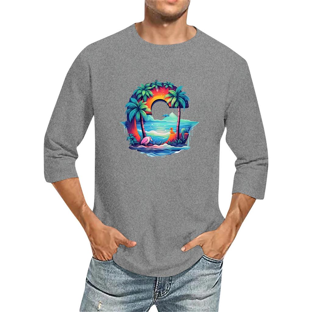 Herre Ensfarget Rund Hals Trekvart Erme Topp T-skjorte