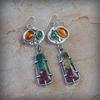Vintage Copper Color Round Green Red Stone Carving Dangle Earrings for Women Jewelry